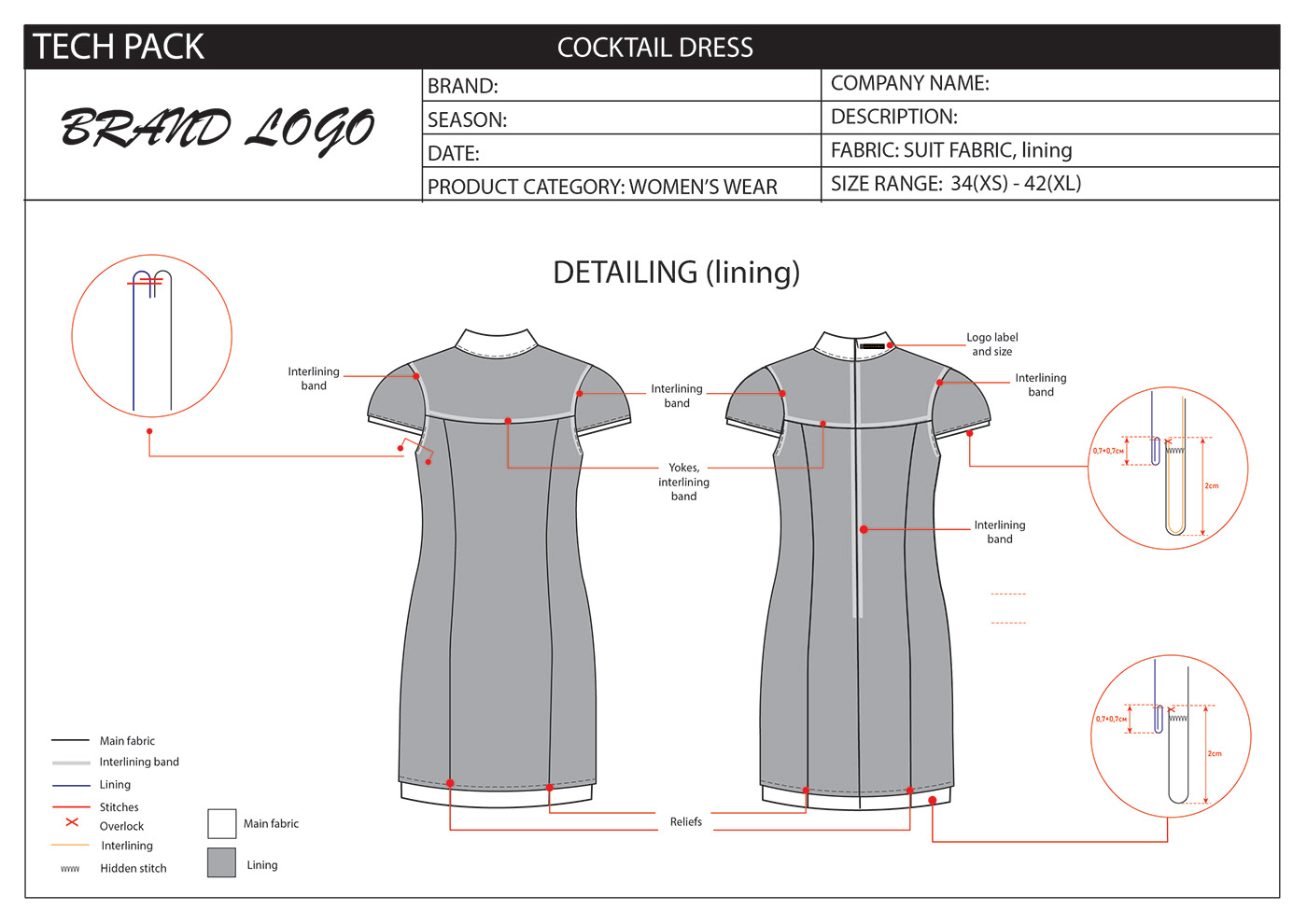 Clothing dress fashion design Flat Sketch technical drawing