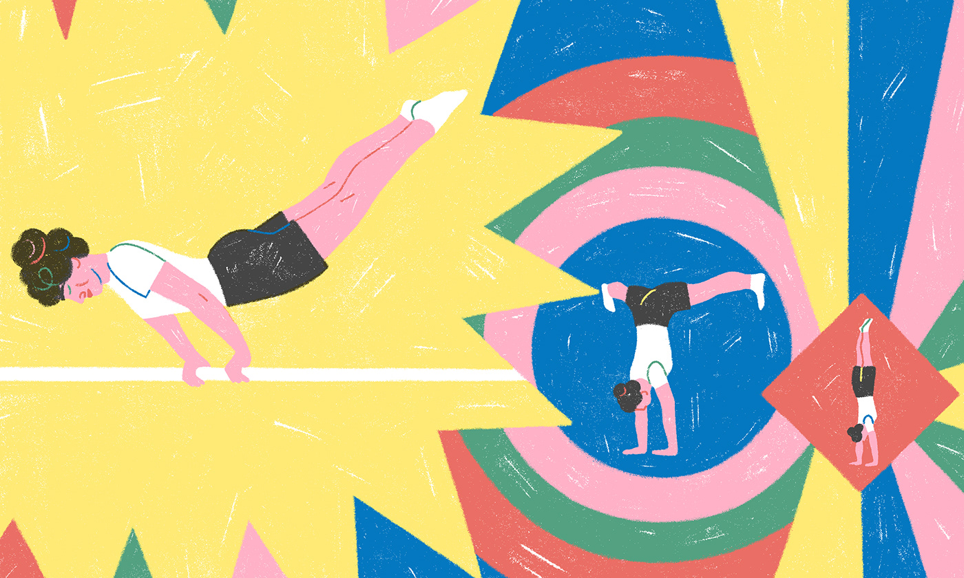 Editorial Illustration gymnastics happiness happy press illustration puppy skate the guardian therapy