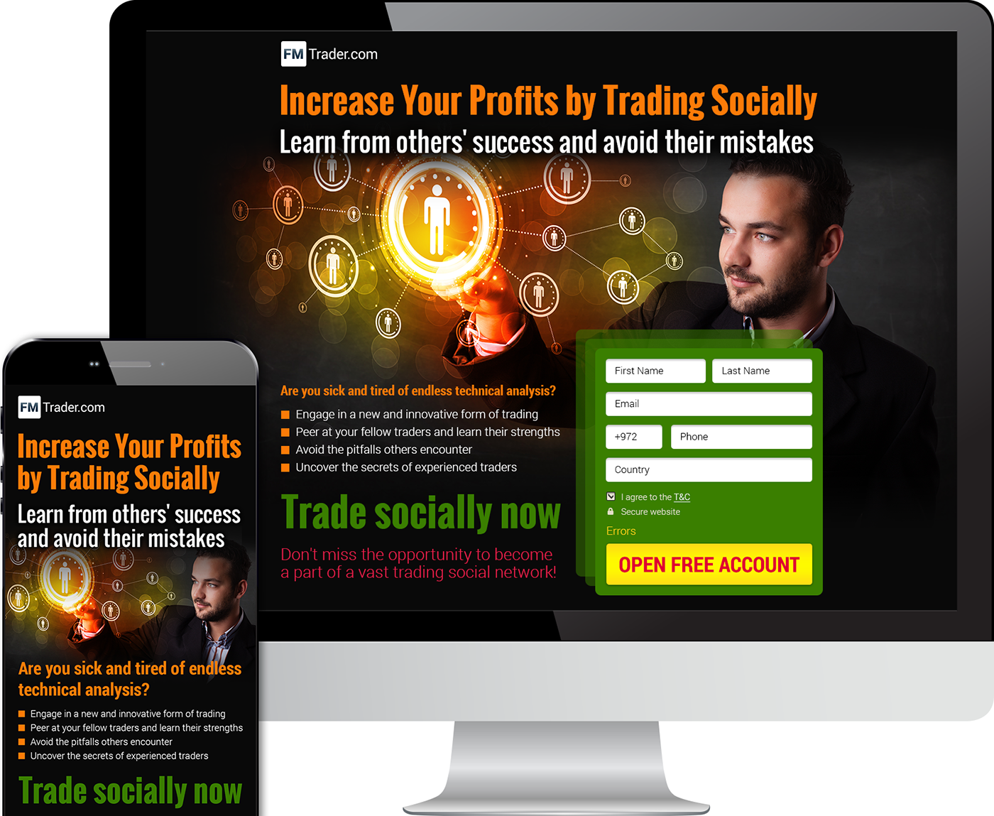 Trade Socially Bannery options trading banner landing page Email