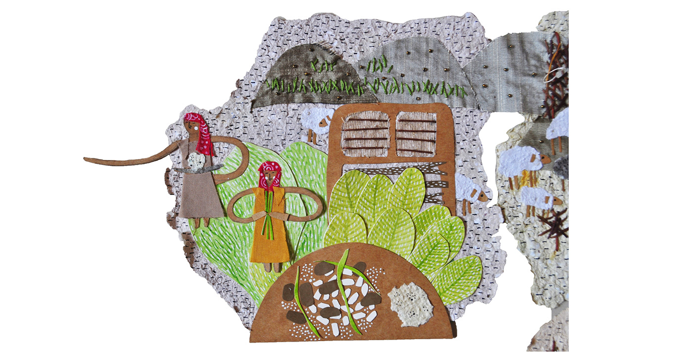 mixed media Embroidery paper up cycling handmade paper HImachal Pradesh accordion book tactile