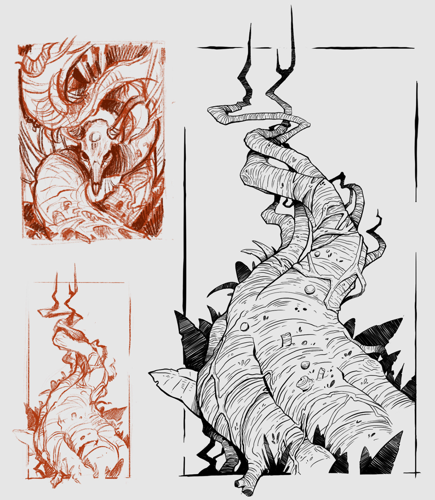 dark digital fantasy forest ILLUSTRATION  ink library monster Scary sketch