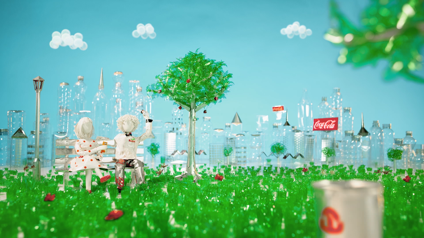 Coca-Cola recycling bottle love story stop motion Character design  stop frame plastic cardboard can