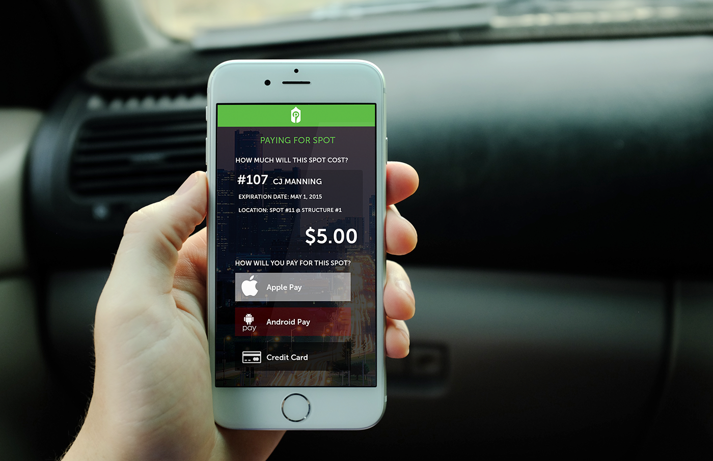 user Interface Experience app design pass Park car phone mobile