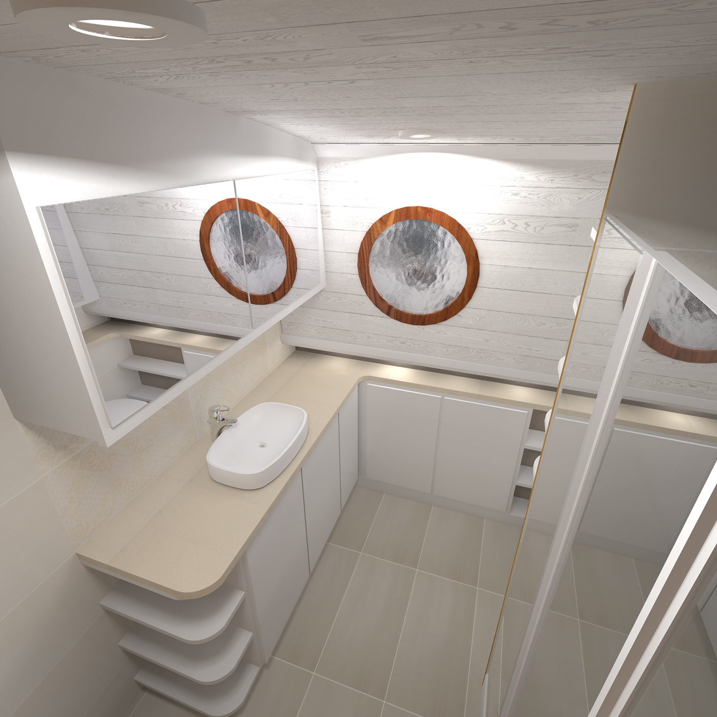canalboat boat canal London interior design  rendering archviz Render batchroom VIKING CANAL BOAT
