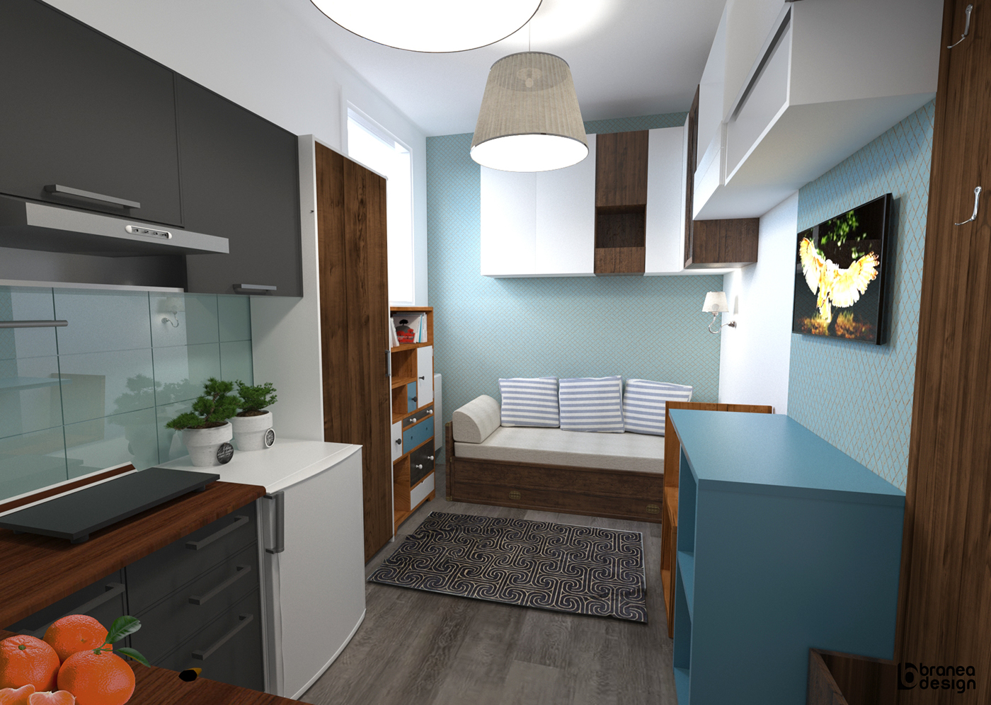 Small, low budget, one person studio apartment on Behance