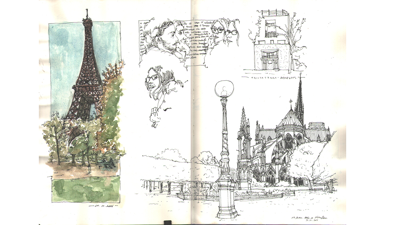 Paris trip sketch urbansketch pen notre-dame pompidou rodin watercolour france