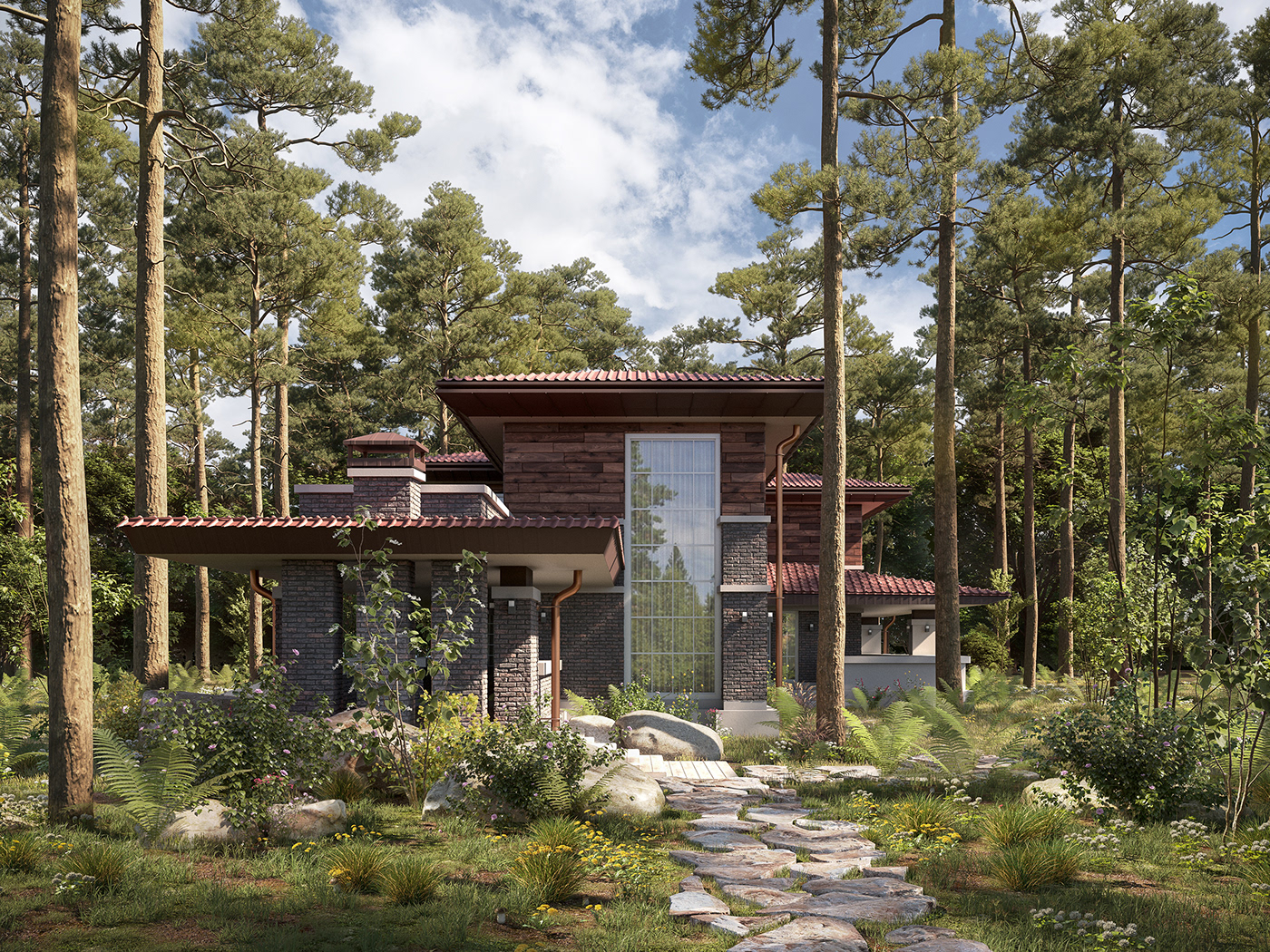 3D 3ds max archviz forest house Villa visualization zazrender