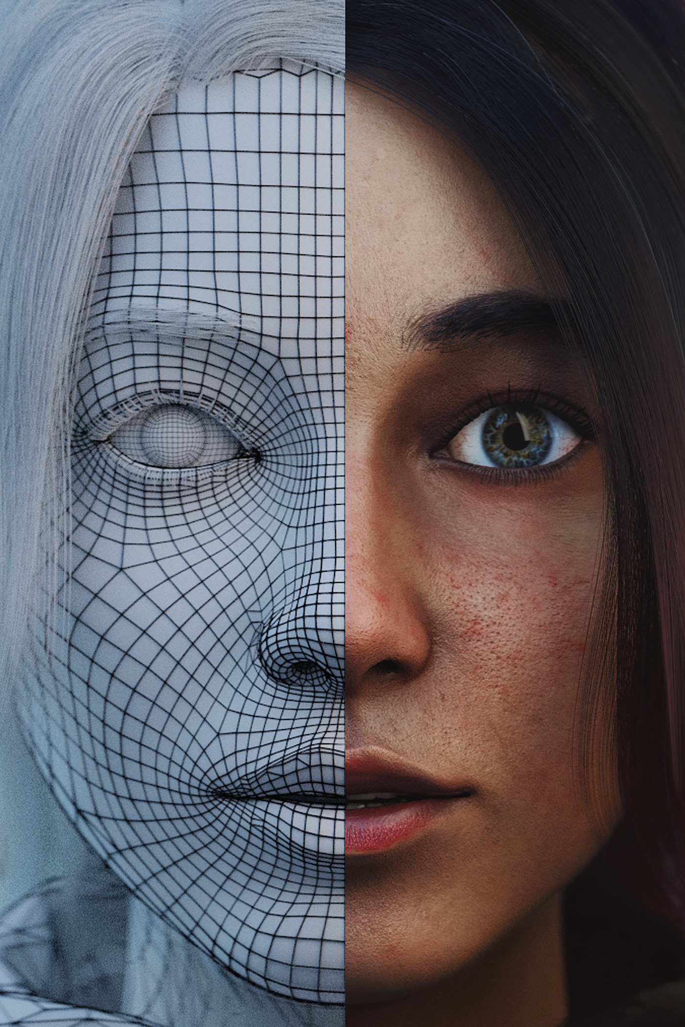3D Face photo realistic face 3D girl eyes Hairs blender sculpting 