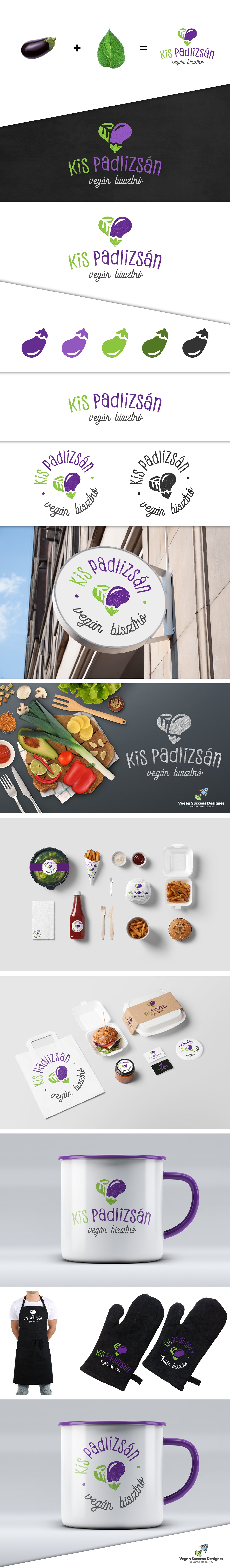 vegan bistro restaurant logo aubergine eggplant leaf Food  cooking