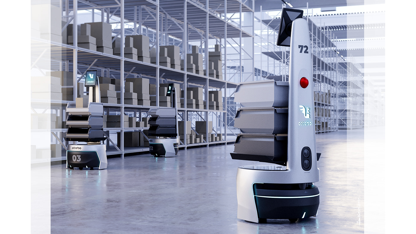 Autonomous industrial design  LiDAR Logistics ottobo product design  robot robot design robotics warehouse
