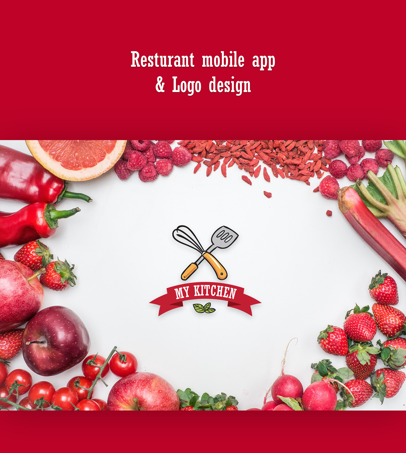 Mobile app restaurant UI/UX art direction  red theme Logo Design kitchen Food  Tharanga Punchihewa