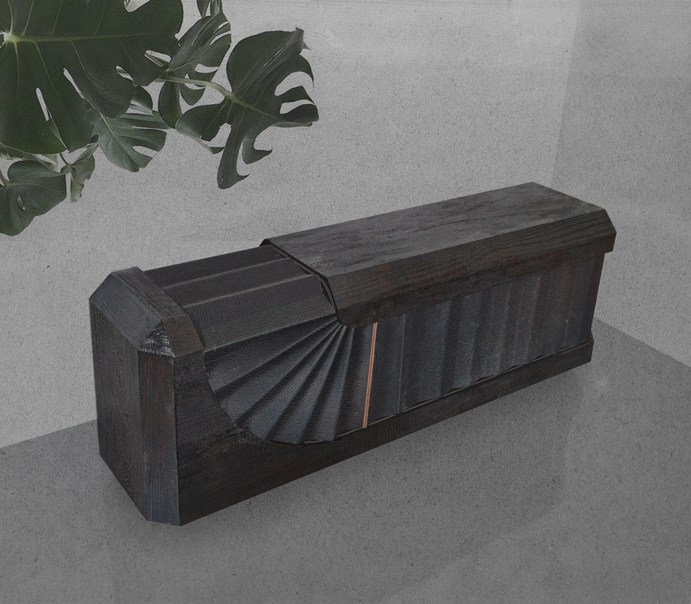 furniture sideboard credenza armadillo design sculpting  charred wood cedarwood shou sugi ban accordion door