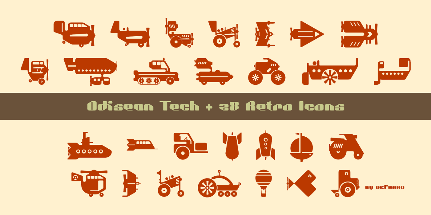 Odisean Tech font w/ Retro Icons