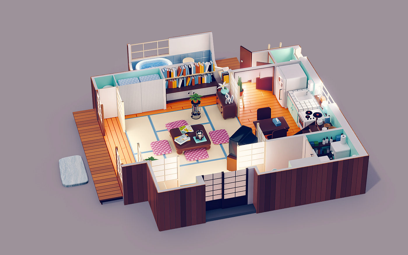 3D house japan Diorama Isometric c4d modo