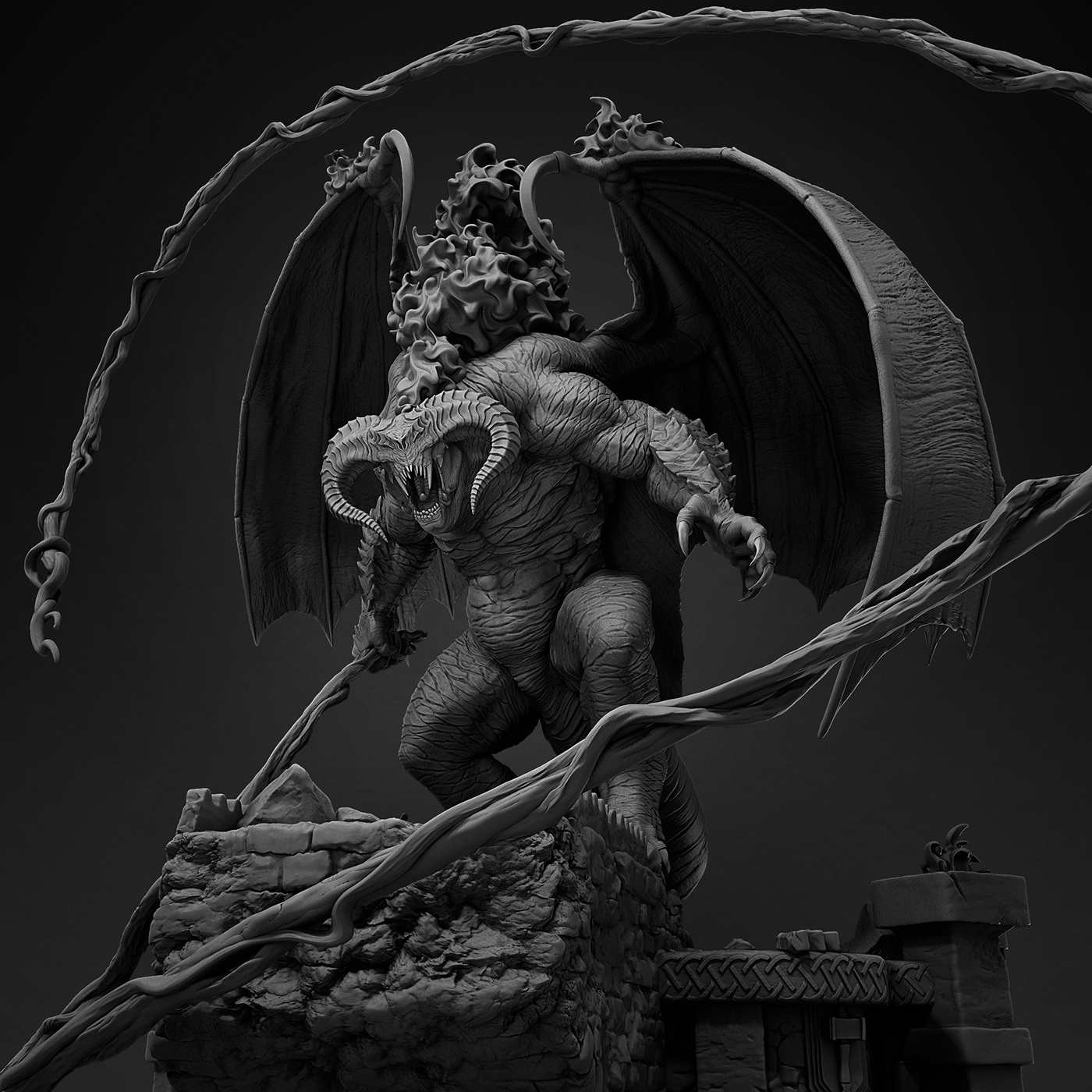 3D balrog Character design  concept art demon fanart fantasy horror monster sculpture
