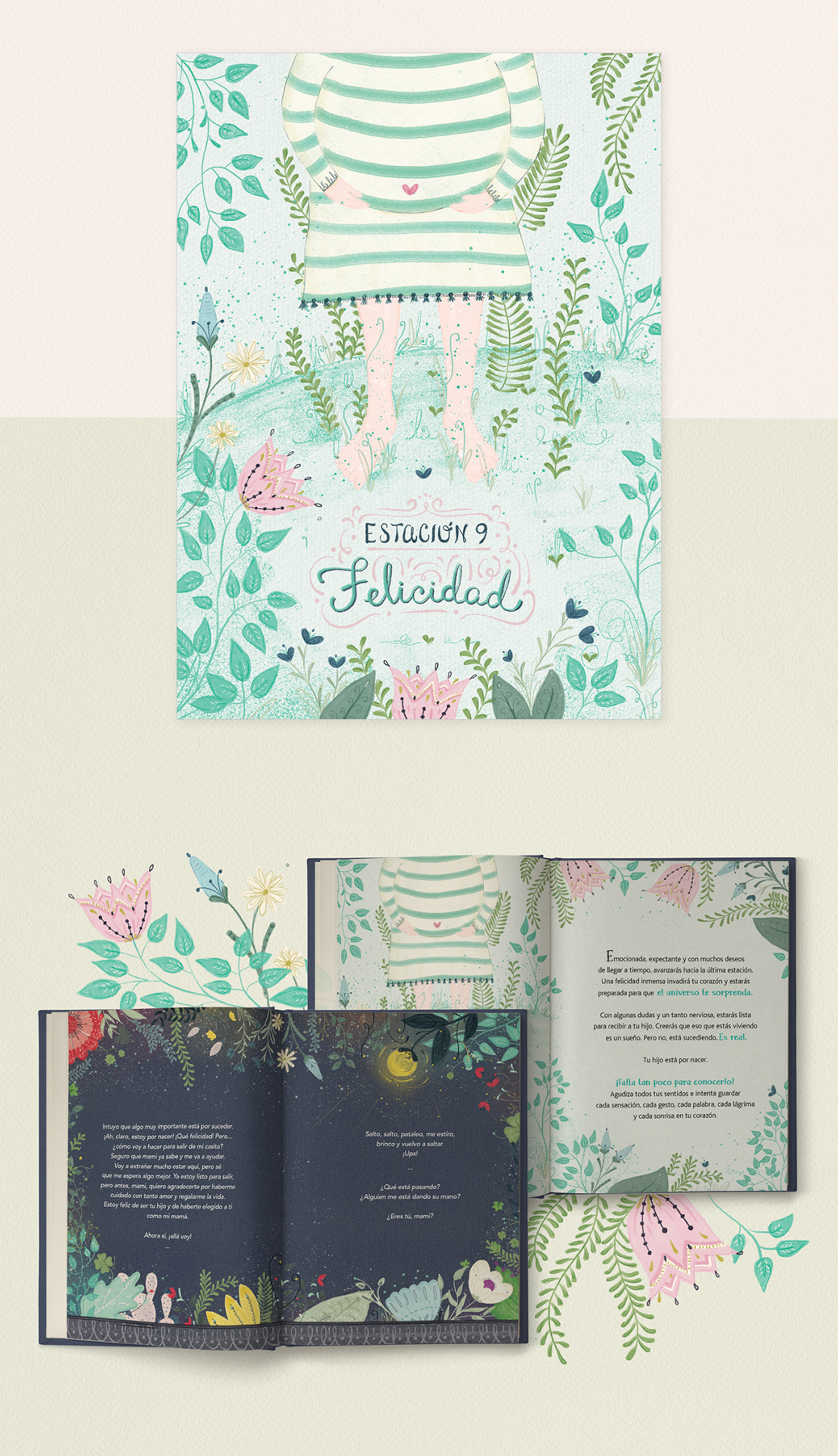 book book illustration floral Nature mother motherhood pregnant lettering book cover digital illustration