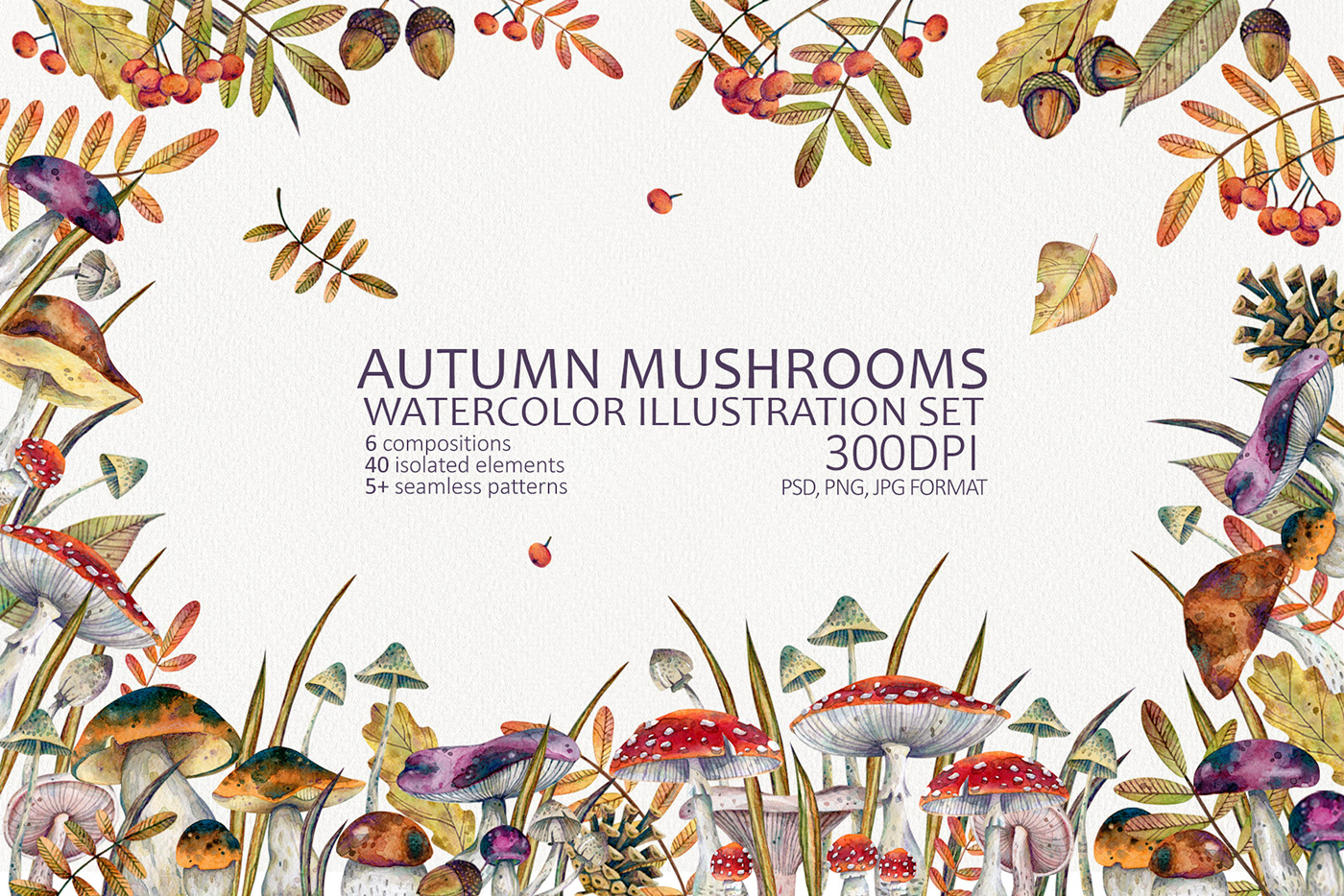 autumn illustration Create Drawing  hand drawn hand drawn illustration pattern (fashion design) textile design  watercolor illustration Watercolor mushrooms watercolor painting
