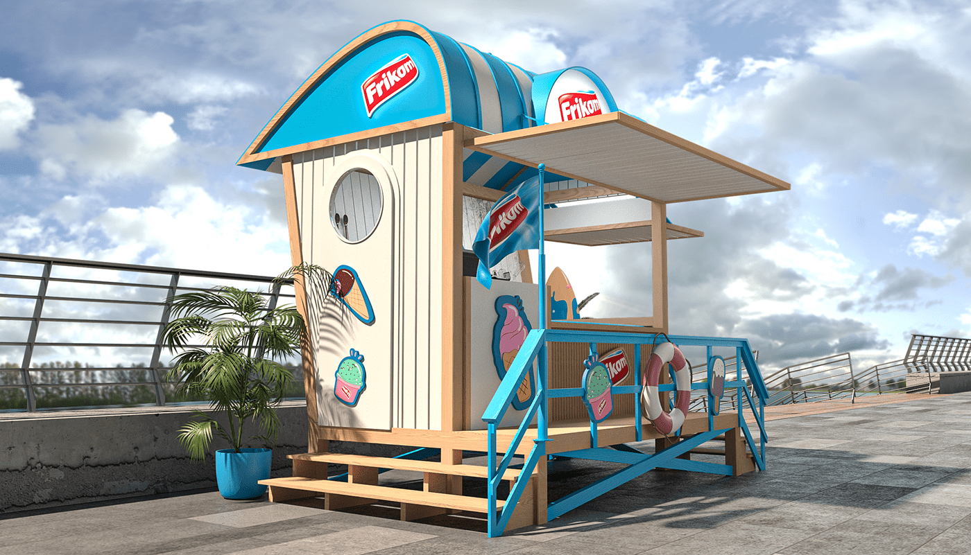 booth design Display Exibition ice cream Kiosk lifeguard posm summer wooden