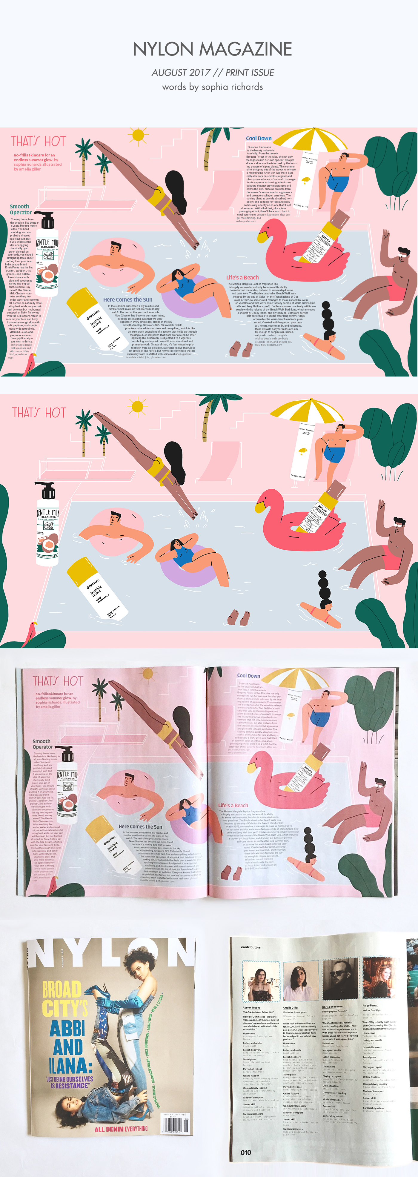 editorial ILLUSTRATION  nylon pink pool party Bathing Suits sun products product illustration