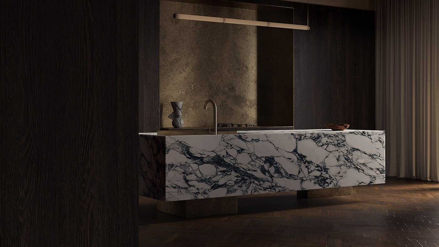 3D Visualization bronze CGI corona renderer interior design  interiordesign Minimalism minimalist patina wooden