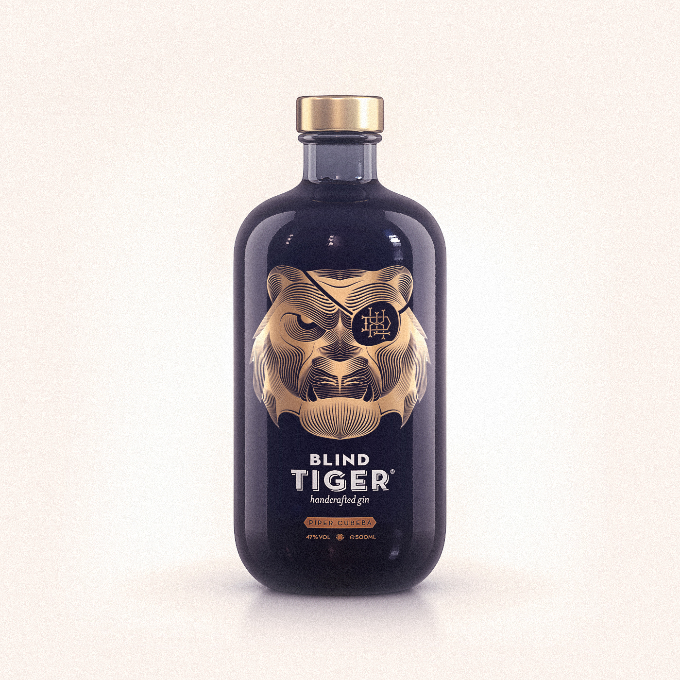 tiger blind gin bottle alcool Deluxe distillery wild line stripe moire effect gold