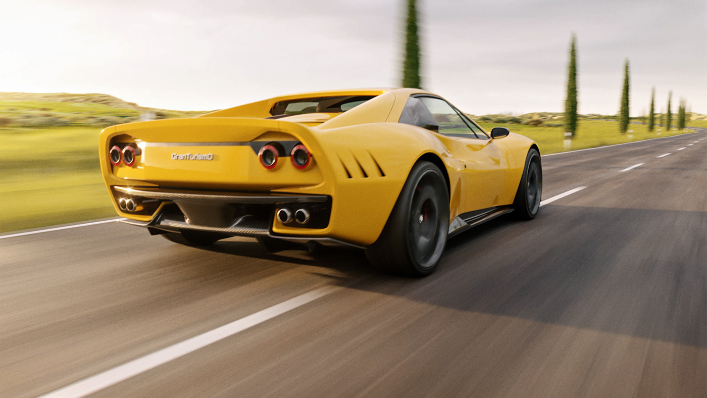 animation  automotive   Cars CGI FERRARI gto rendering Sportscar Tuscany yellow