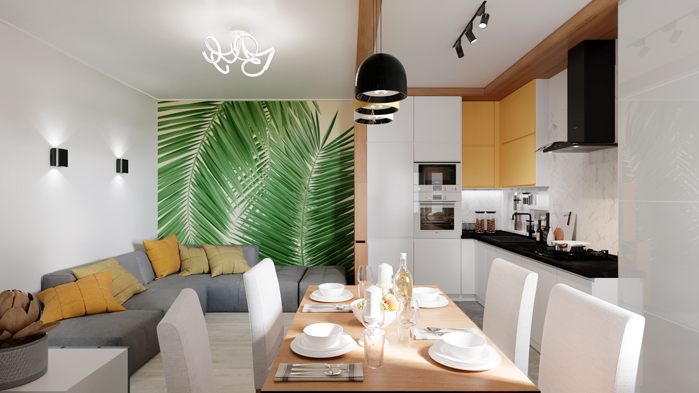 Interior corona 3d max kitchen vizualisation livingroom интерьер кухня визуализация