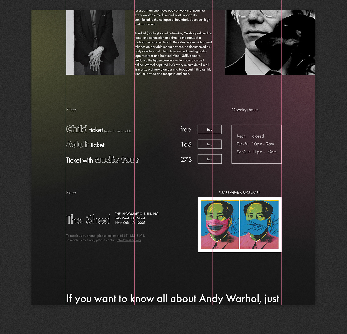 Andy Warhol Exhibition  Figma landing page ui design Web Design  Website