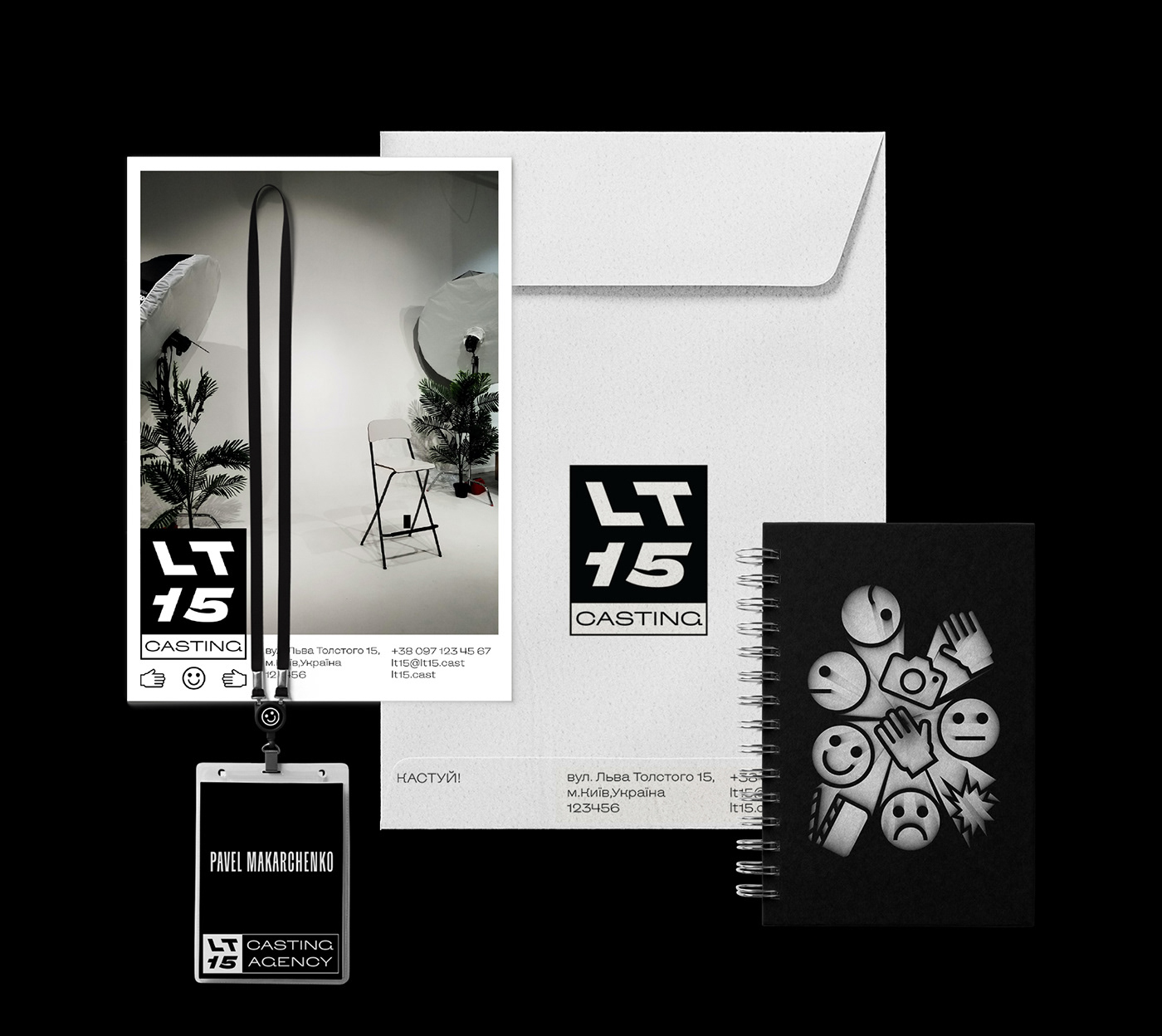 agency black and white branding  casting Corporate Identity monochrome smile Corporate Design dark brand identity