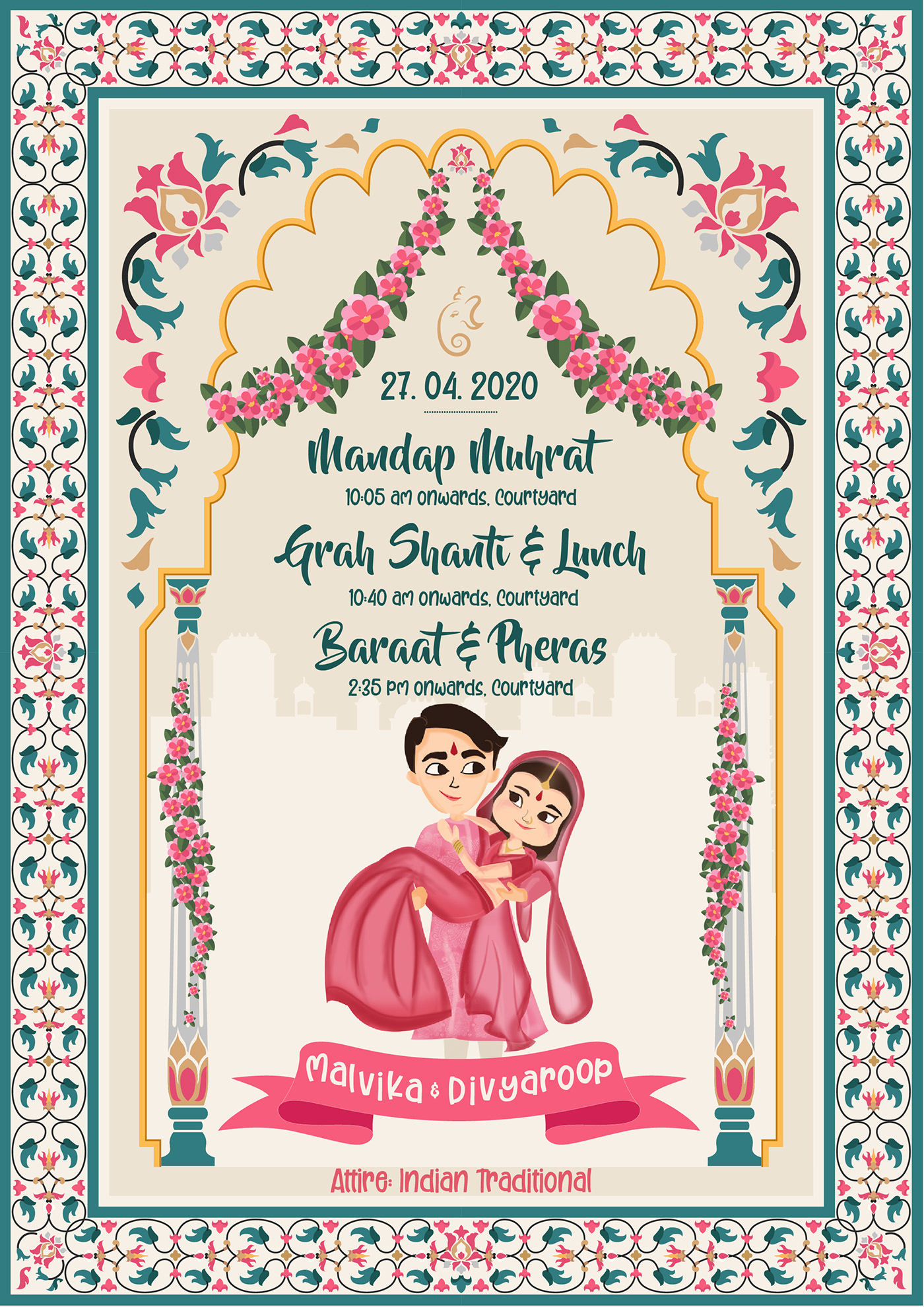 art card ILLUSTRATION  India indian indianwedding invite Rajasthan wedding