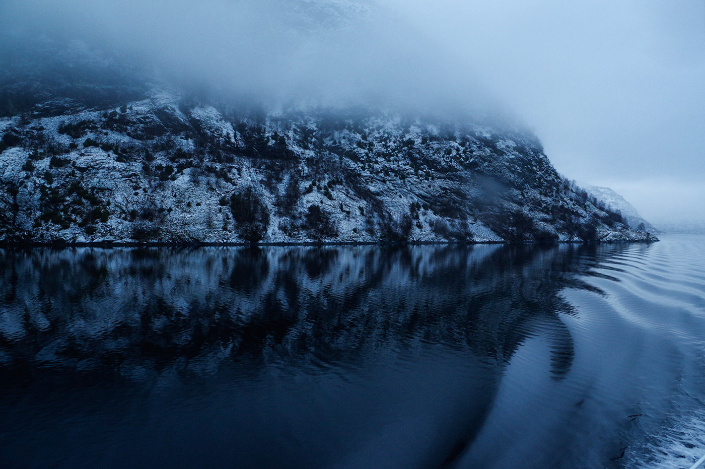 fjord ice snow mountains snowscape Landscape fog winter frozen beauty