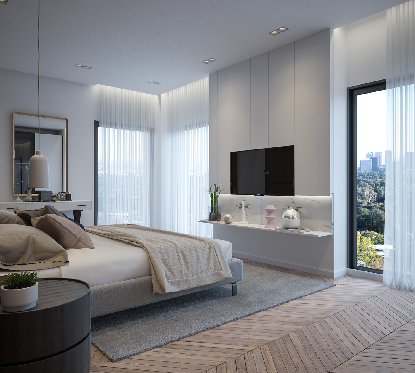 architecture bed bedroom furniture Interior interior design  modern White wood