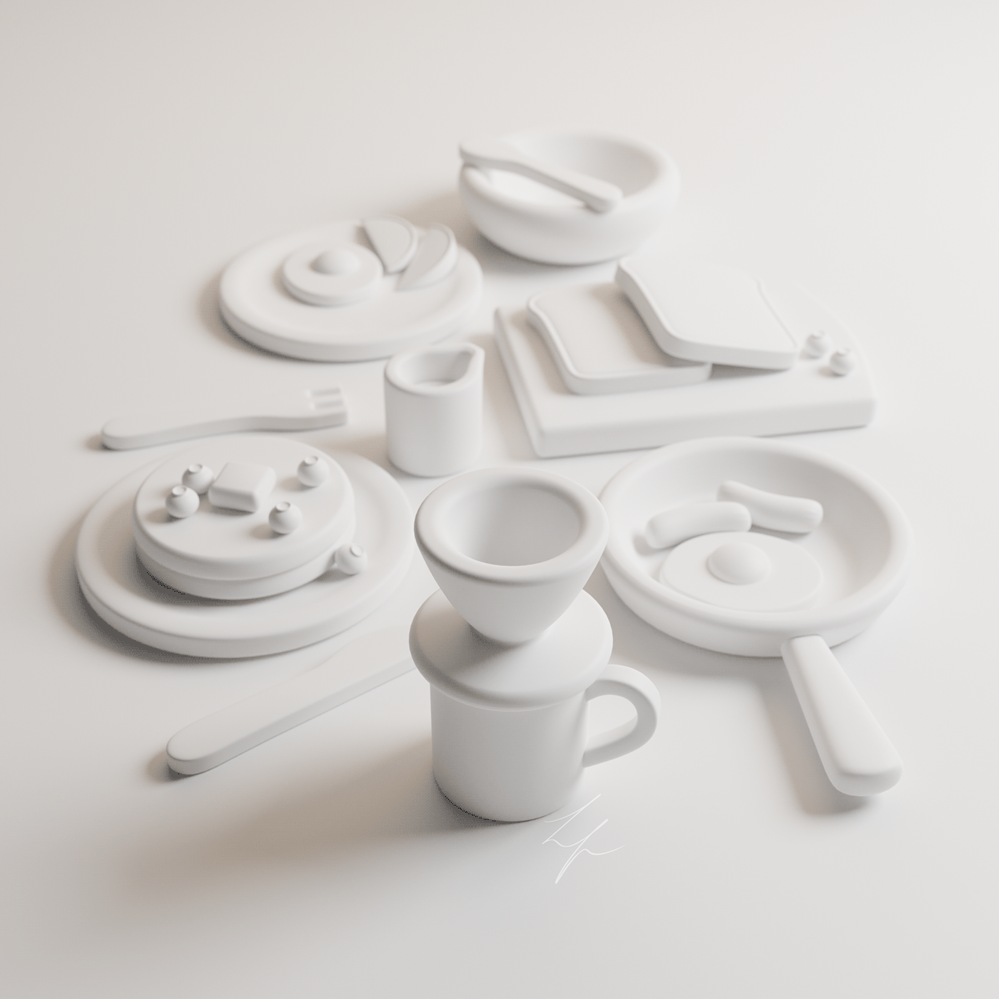 3D model 3d modeling blender3d breakfast cute Miniature toy design  toys