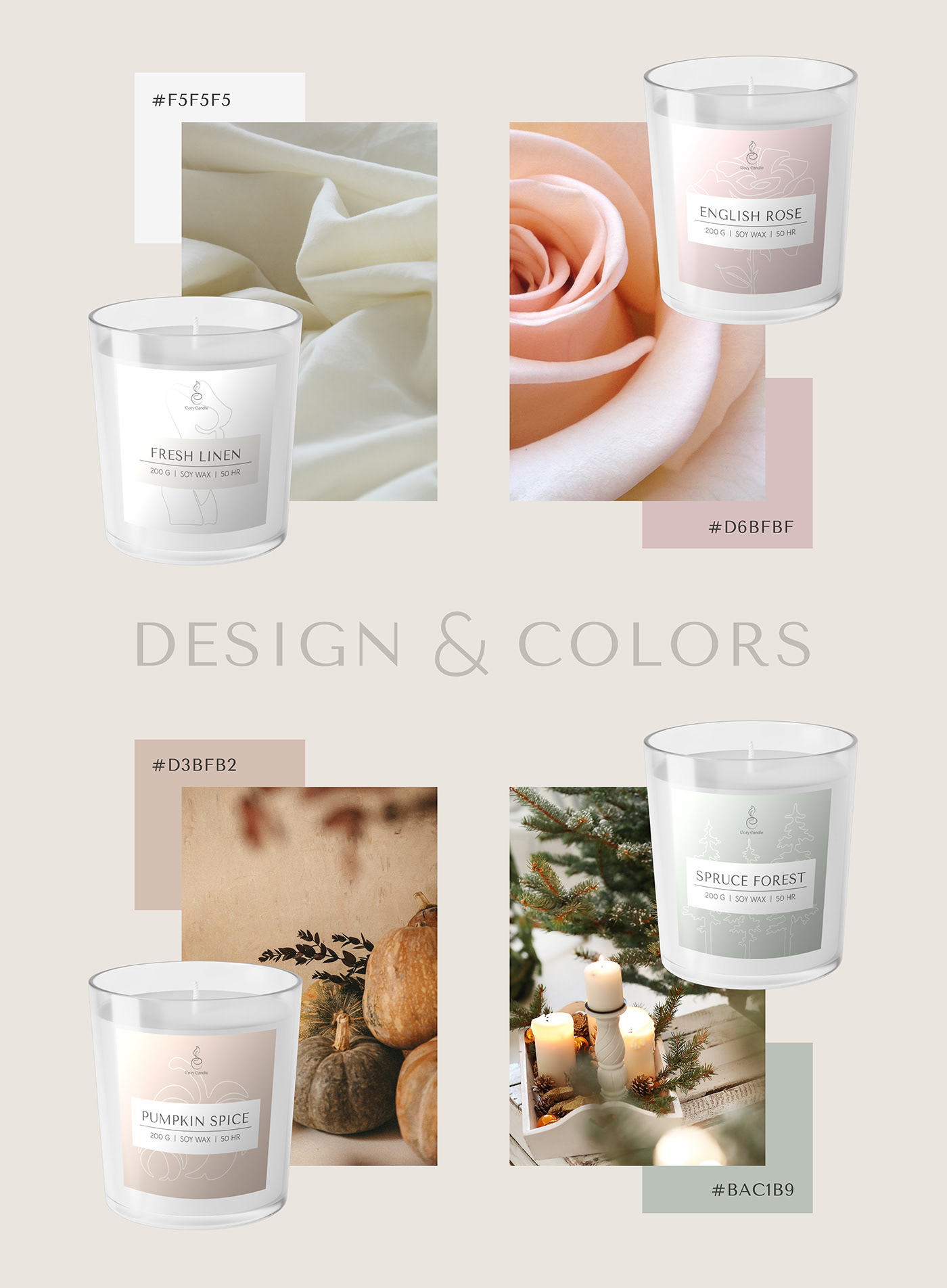 Candle brand product labels design