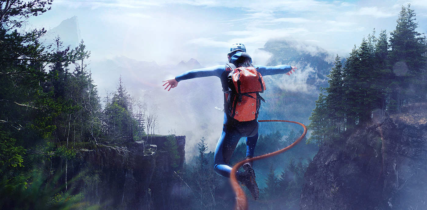 mountain canyon Canyoning air Matte Painting Landscape montagna Photo Manipulation  photoshop jump Ps25Under25
