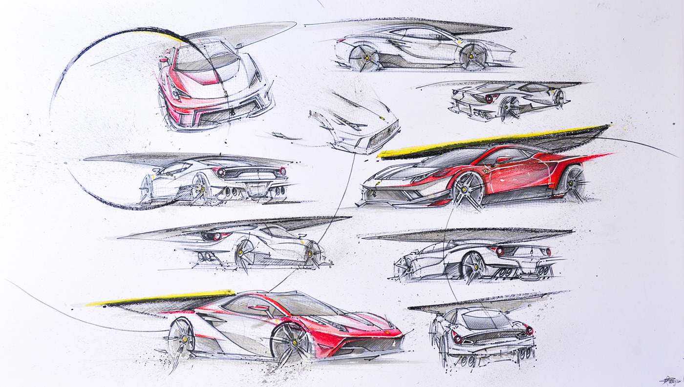 automotive   sketch transportation FERRARI italian Style wacom car car design key sketch