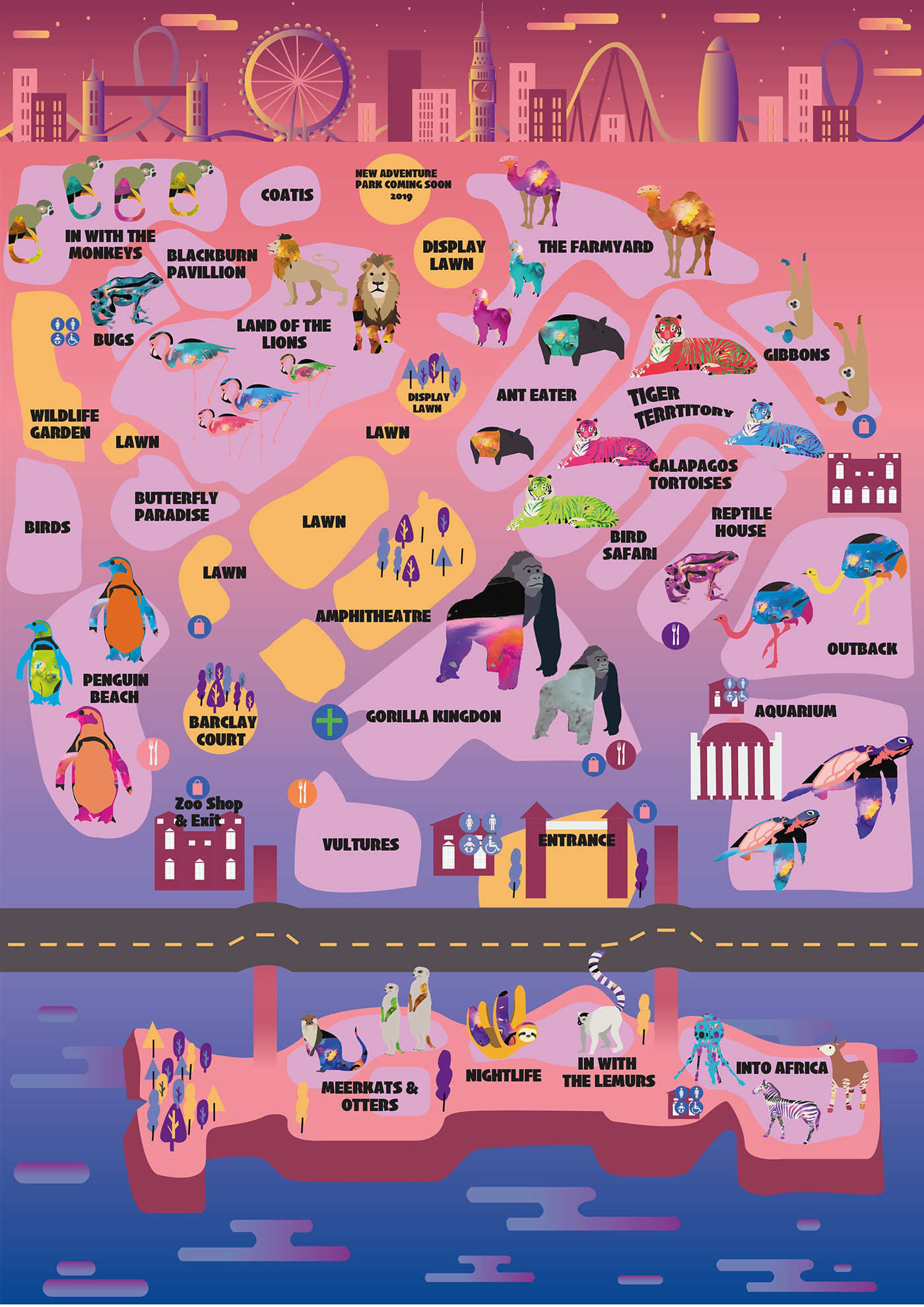 London map ILLUSTRATION  zoo tickets poster design Illustrator photoshop adobe