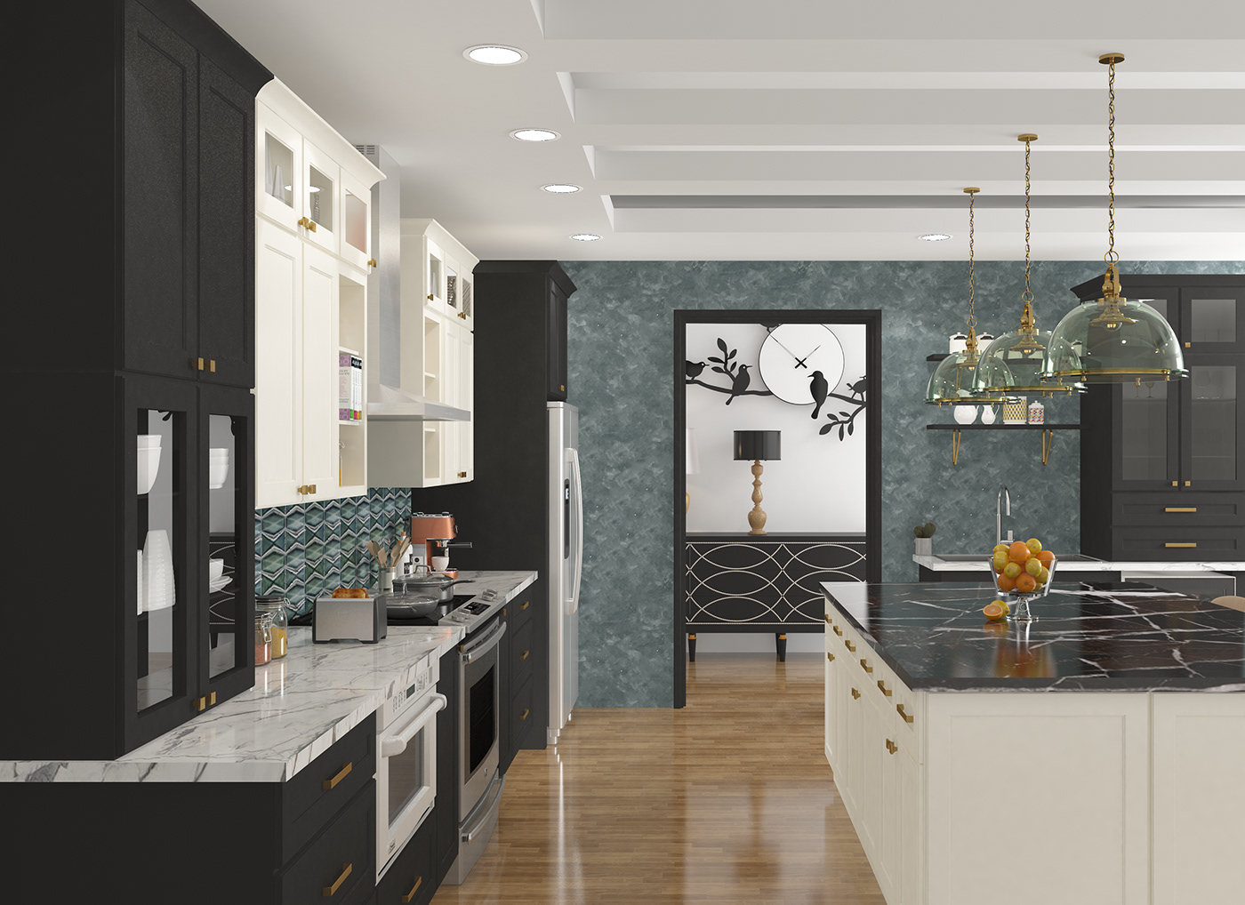 3D architecture Interior kitchen Render visualization vray