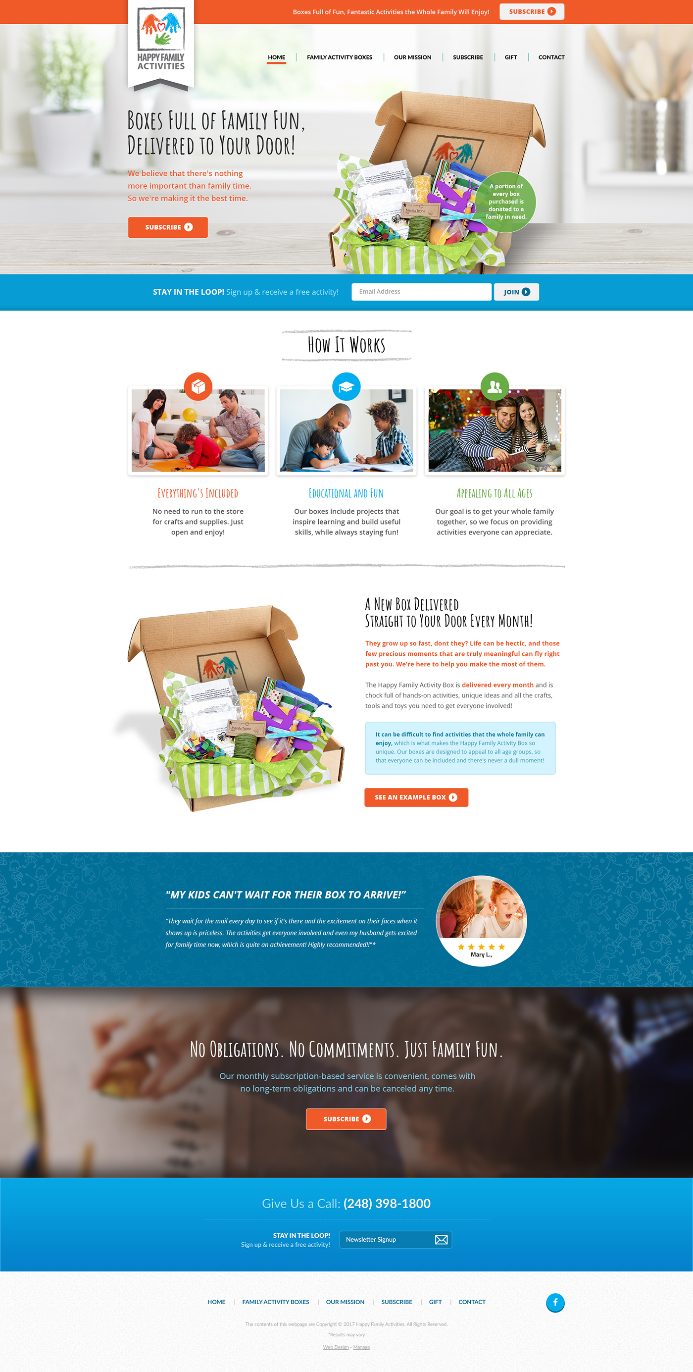 Website design subscription box kids children family activity Monthly Subscription Fun