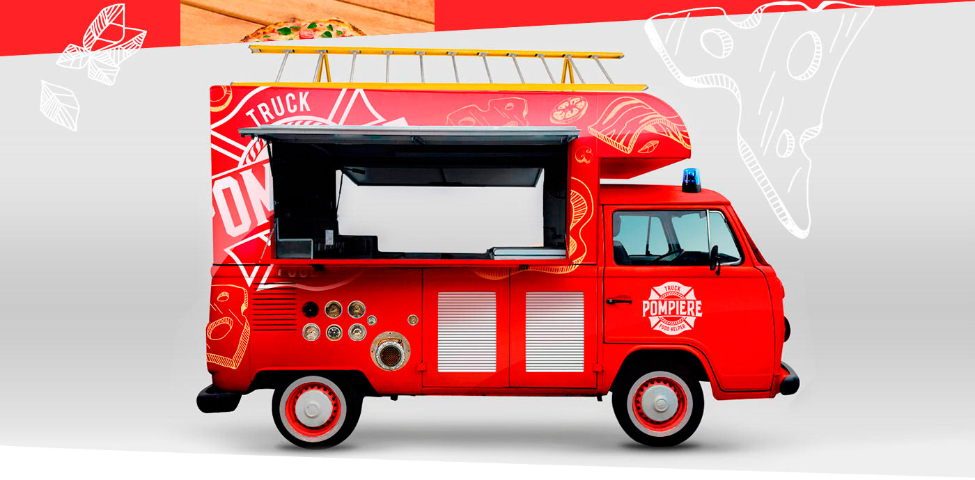 Food truck logo Logotype pompiere food truck