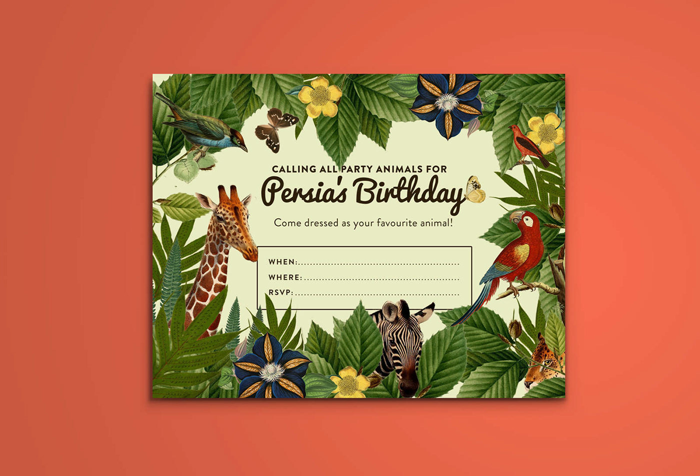 jungle collage animal party Invitation vintage Birthday costume Theme