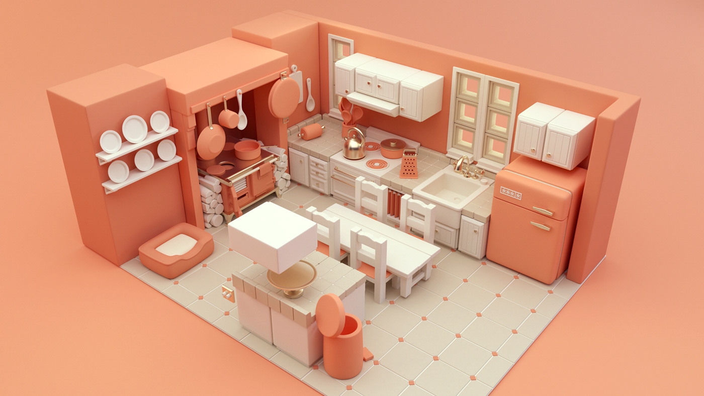 Workshop tutorial 3D learn cute stylized Playful kitchen Colourful  teach