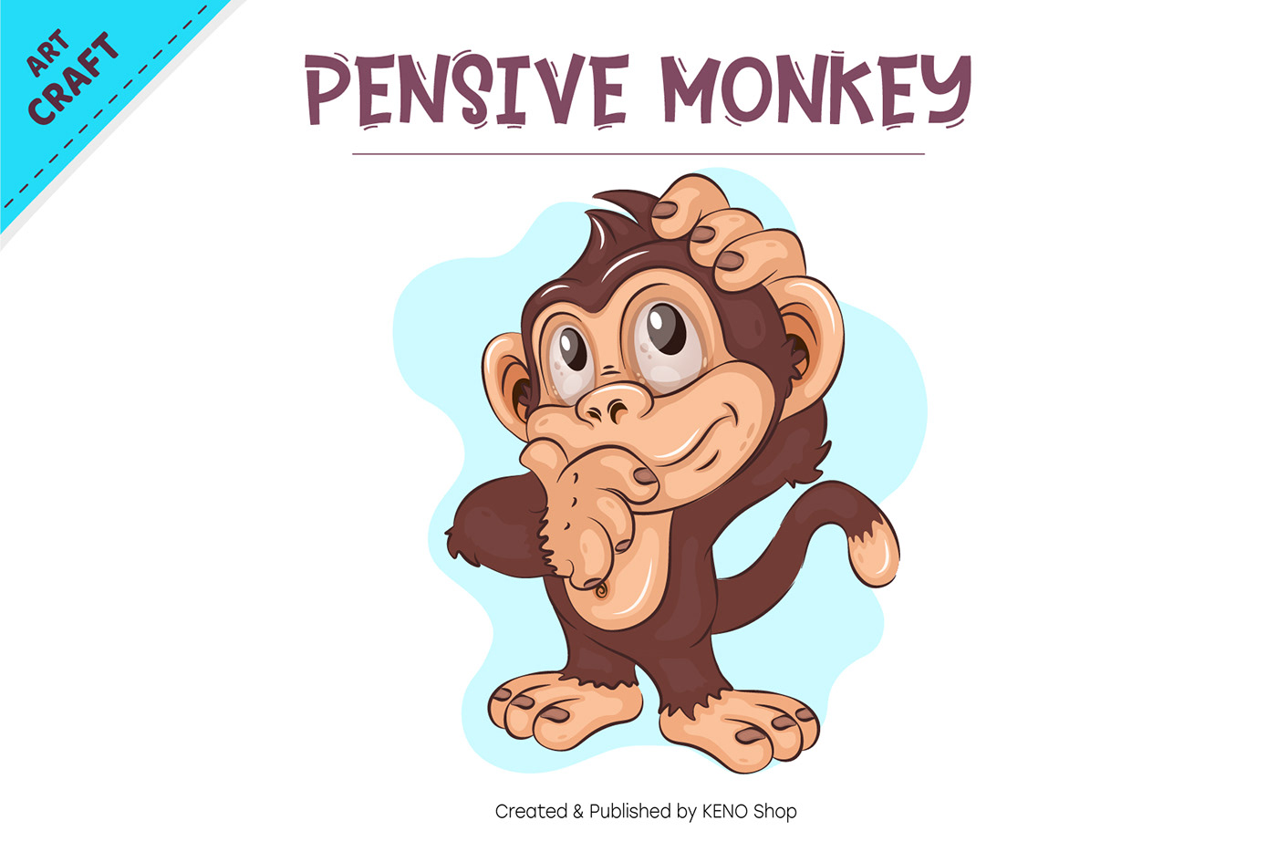A cute illustration of a thinking cartoon monkey scratching its head thoughtfully.