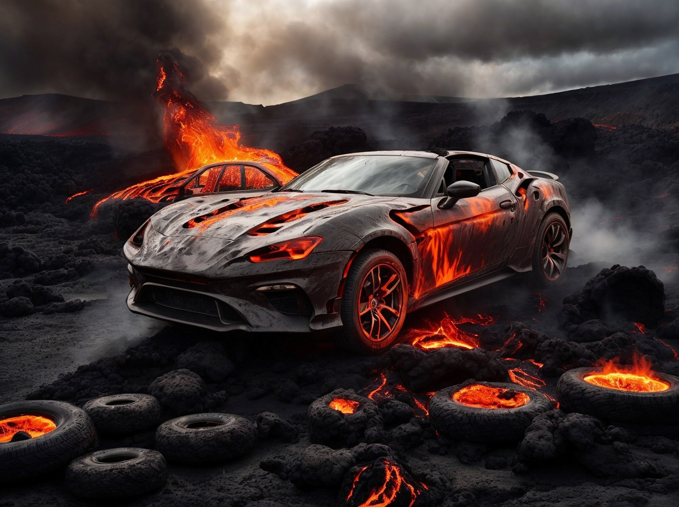 volcano car Vehicle artificial intelligence Digital Art  Advertising  ads artwork ai aiproduction