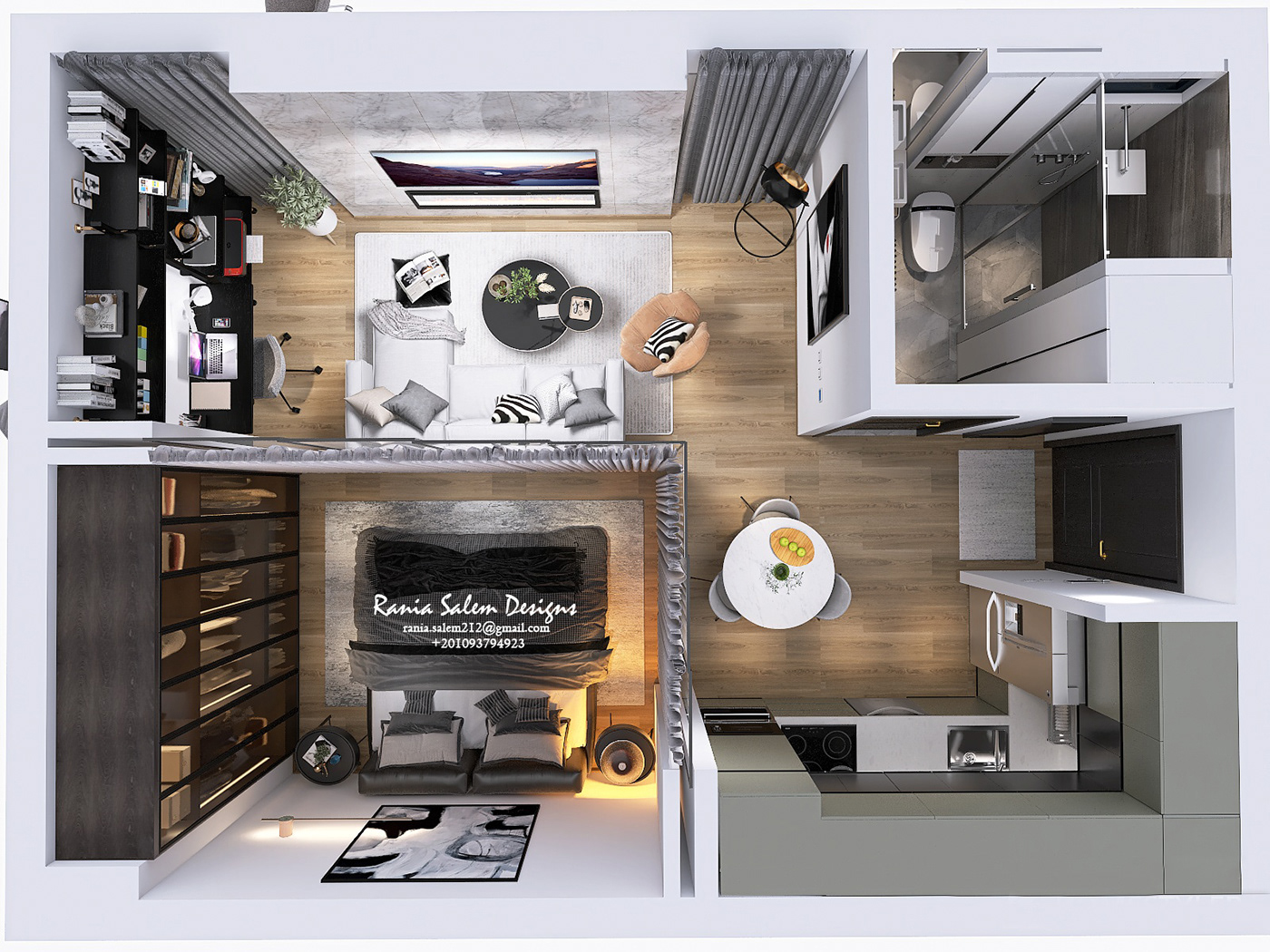 Interior studio design architecture interior design  visualization modern Render residential house small apartment