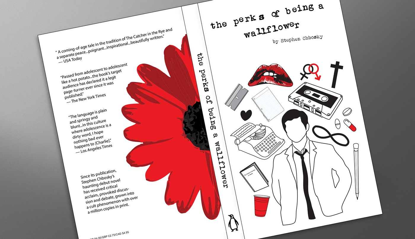 hand drawn line drawing book cover Book Cover Design Wallflower perks Cover Re-Design  cover black and white cover design editorial