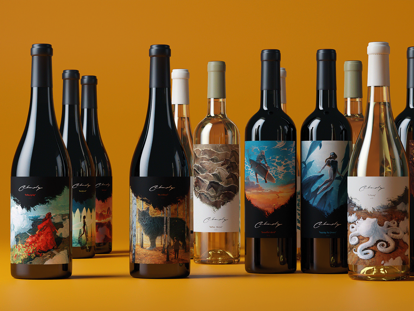 bottle label design brand identity design Digital Art  SKY surfing wine wine label