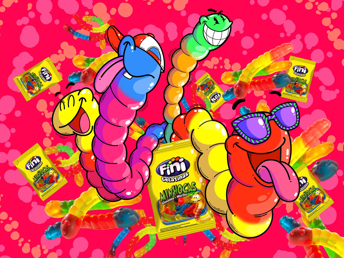 Candy ILLUSTRATION  haribo doces Ilustração Advertising  ads balas fini jellyworms the fini company