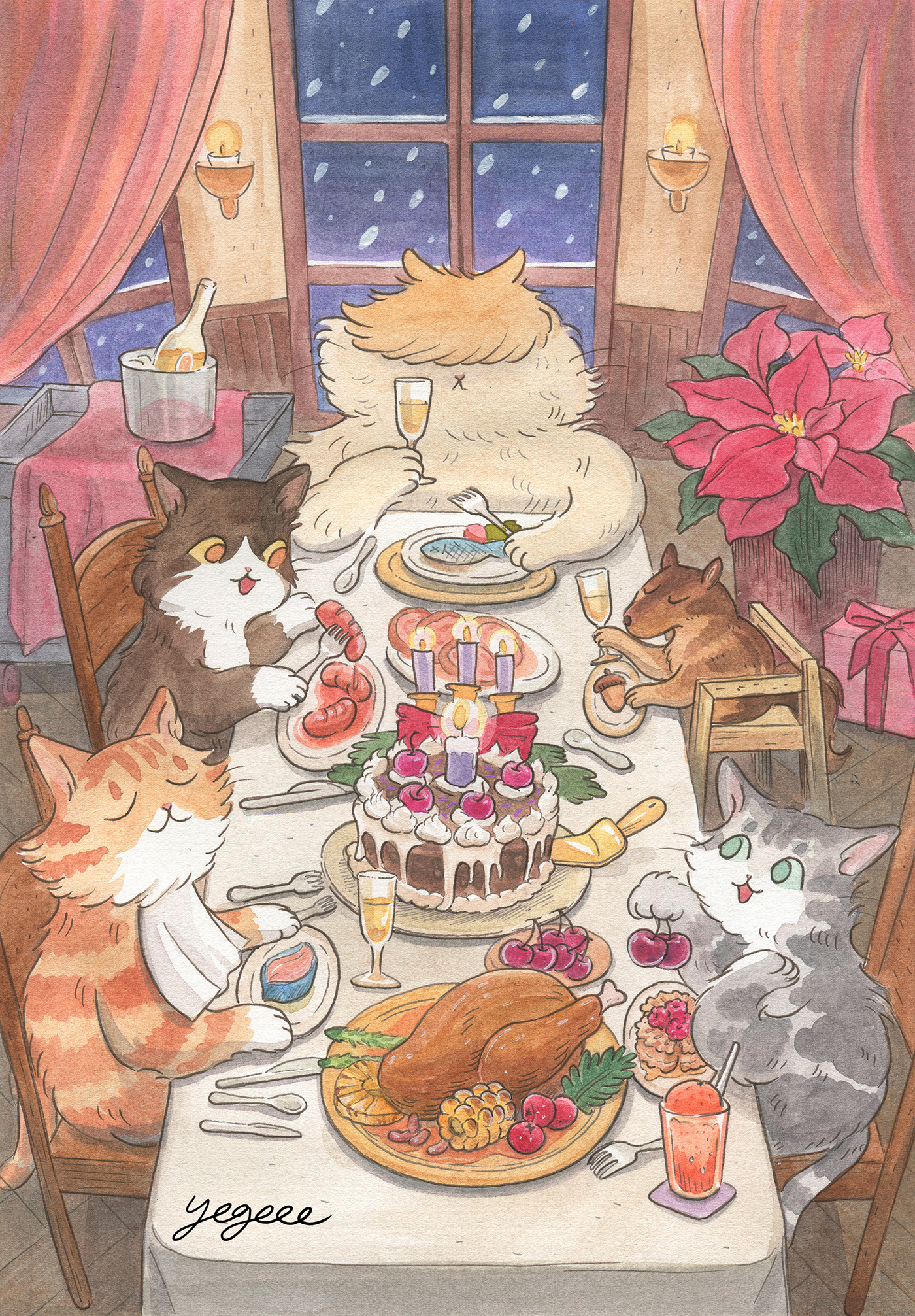 Christmas dinner cake Cat xmas