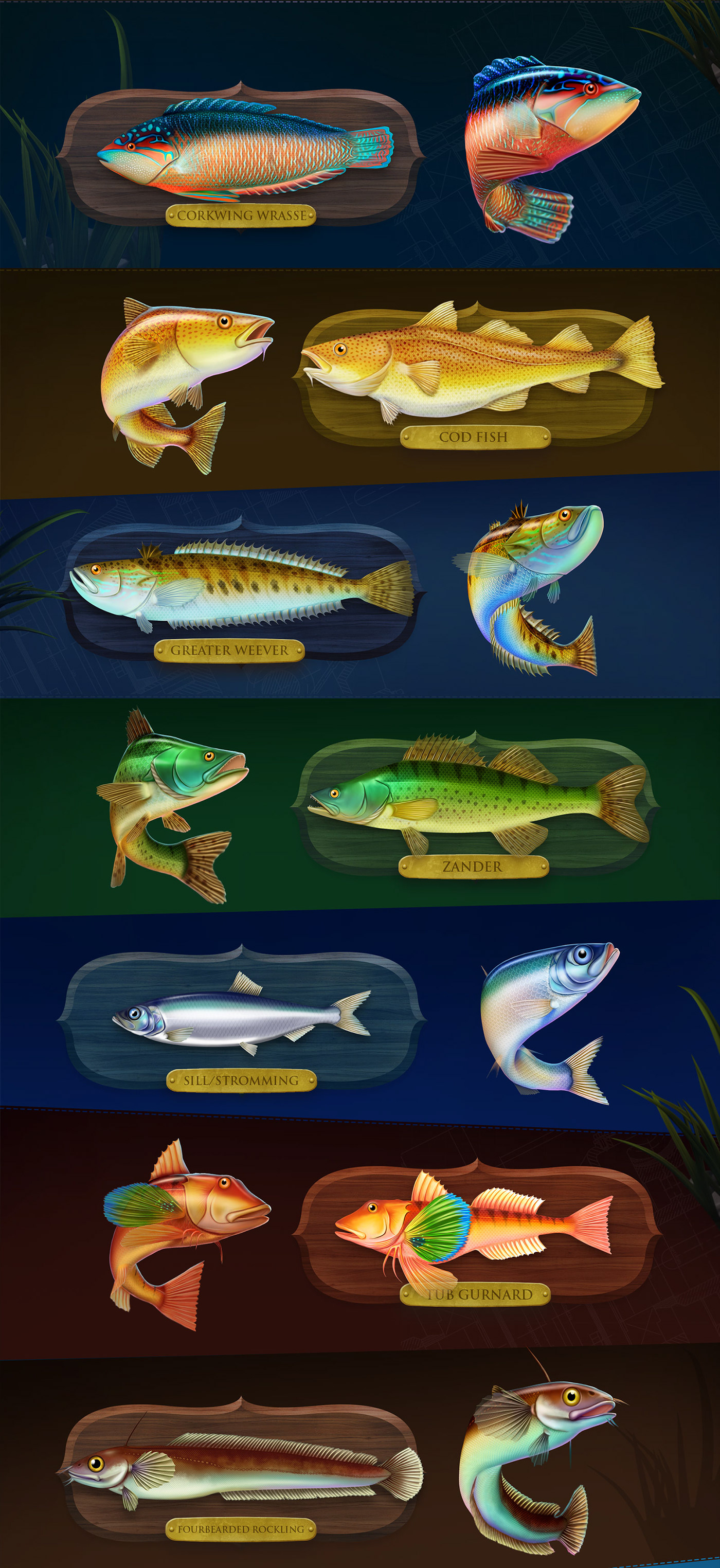 fish fishing fishing game Game Art Game Art Design game design  game ui Games mobile design rival